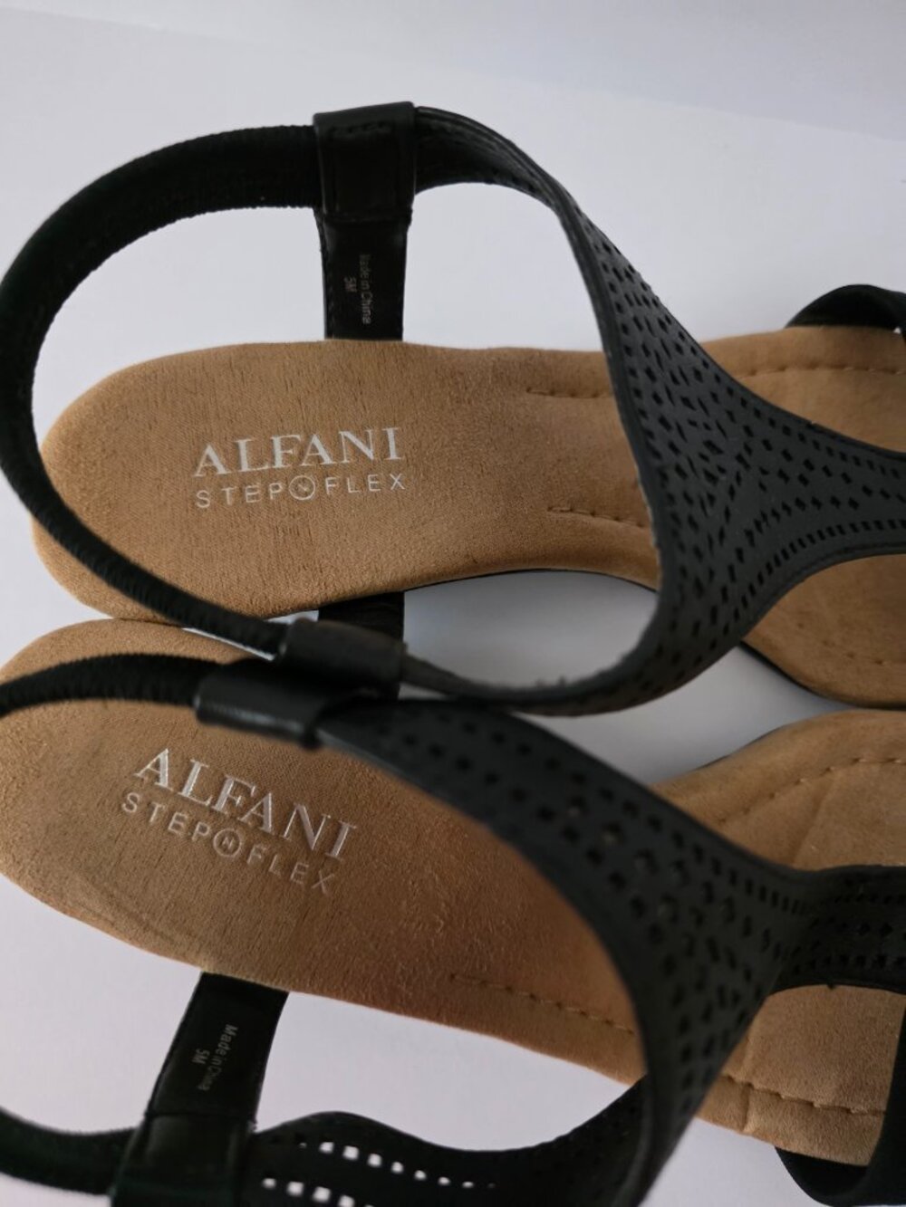 Alfani Step N Flex Black Perforated T-Strap Wedge Sandals, Size 5M - Picture 3 of 7